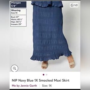 NWOT size 1X blue smocked tiered ruffle maxi skirt